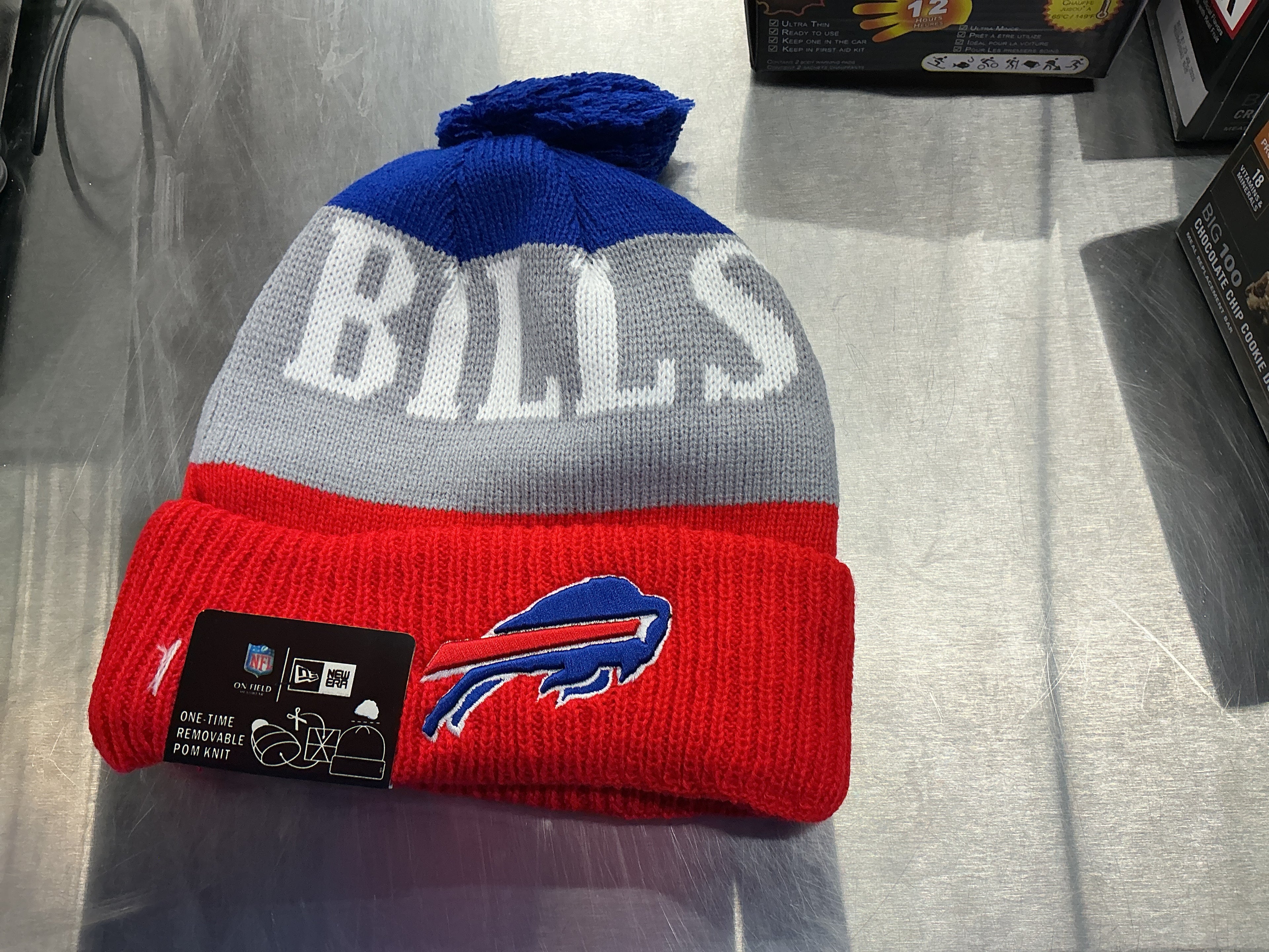 Bill blue red gray winter hat