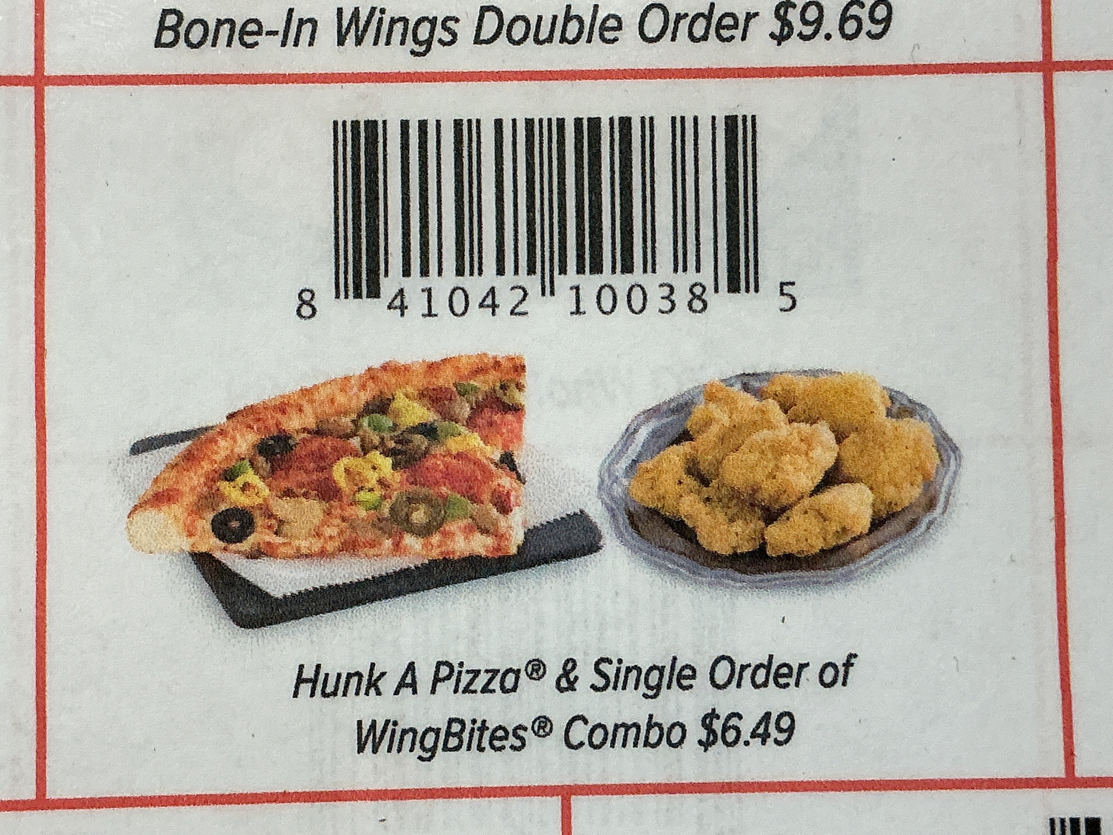 Hunk A pizza & Single Order of WingBites Combo