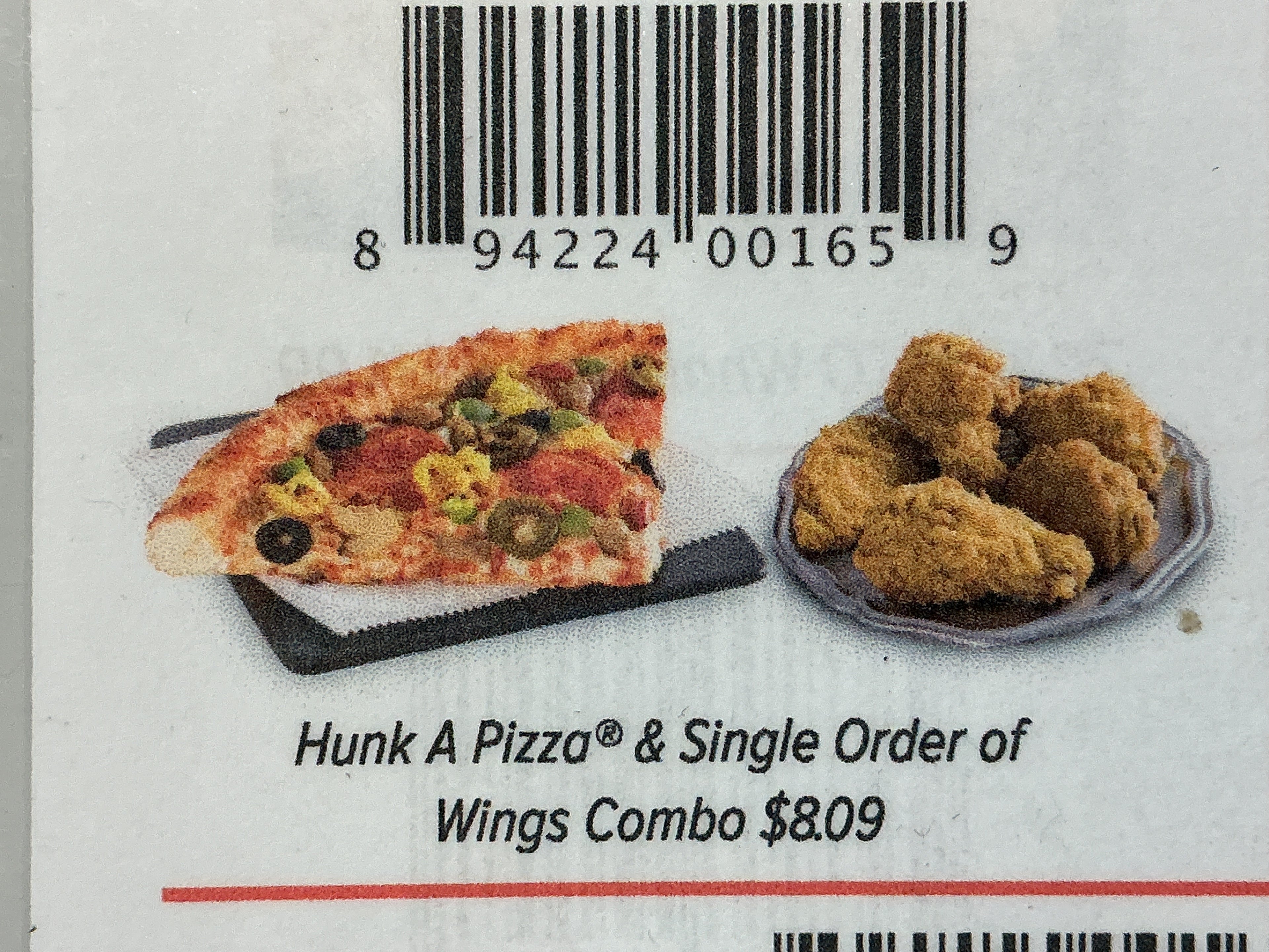 Hunk A pizza & Single Order of wings Combo
